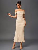 Off-Shoulder Bodycon Dress with Back Zip