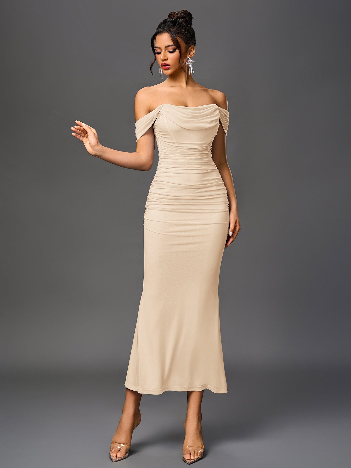 Off-Shoulder Bodycon Dress with Back Zip