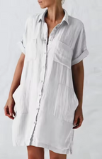 Jillian - Button-Up Shirt Dress with Lapel Collar and Pockets (Plus Sizes Available)
