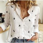 Scarlett — Bird-Print Button-Up Blouse
