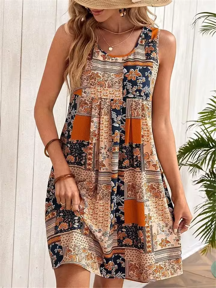 Jacinta - Sleeveless Retro Mini Dress with Floral Patchwork