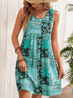Jacinta - Sleeveless Retro Mini Dress with Floral Patchwork