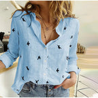 Scarlett — Bird-Print Button-Up Blouse