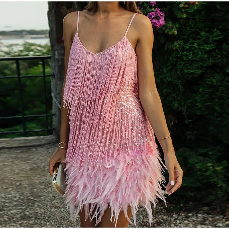 Aria - Sequin and Feather Mini Dress