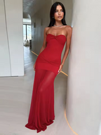 Amara - Strapless Maxi Dress with Mesh Insert