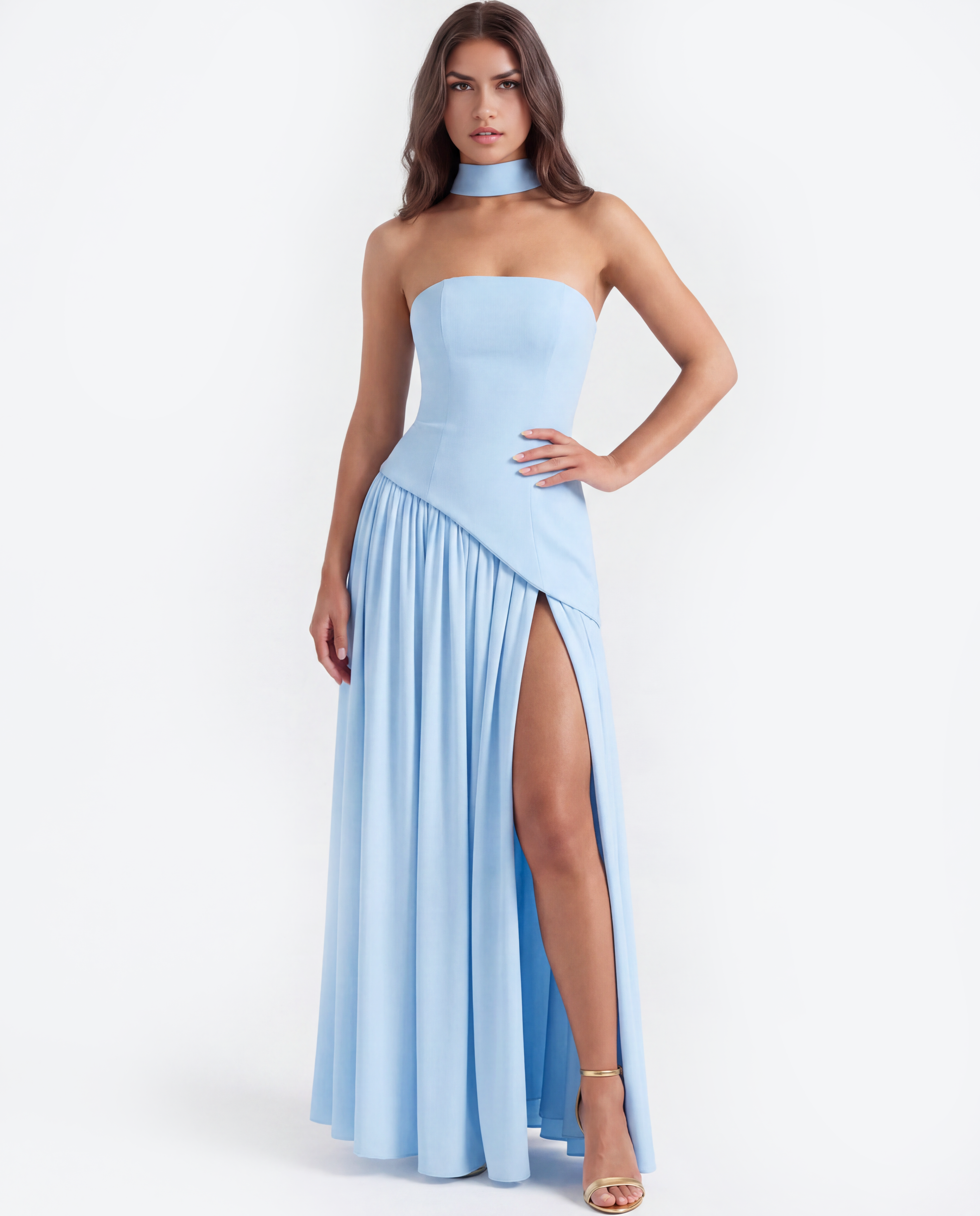 Serena — Strapless Maxi Dress in Light Blue