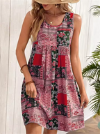 Jacinta - Sleeveless Retro Mini Dress with Floral Patchwork