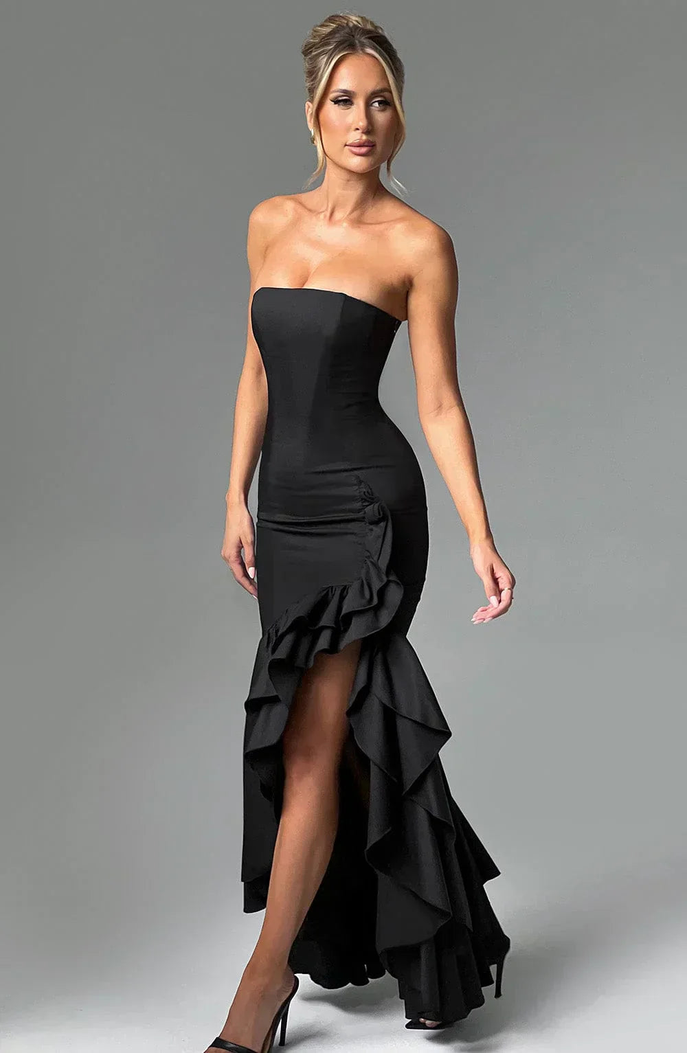Kiara - Strapless Cascade Maxi Dress