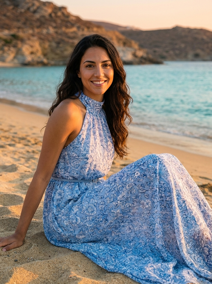 Robe Spetses — Bleu Ciel Florale Halter