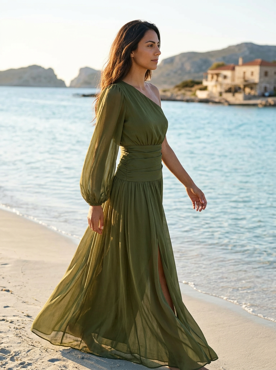 Robe Kea — Kaki Une Épaule Longue Manche