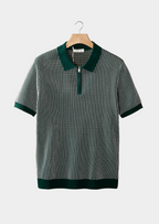 Geometric Textured Zip Polo