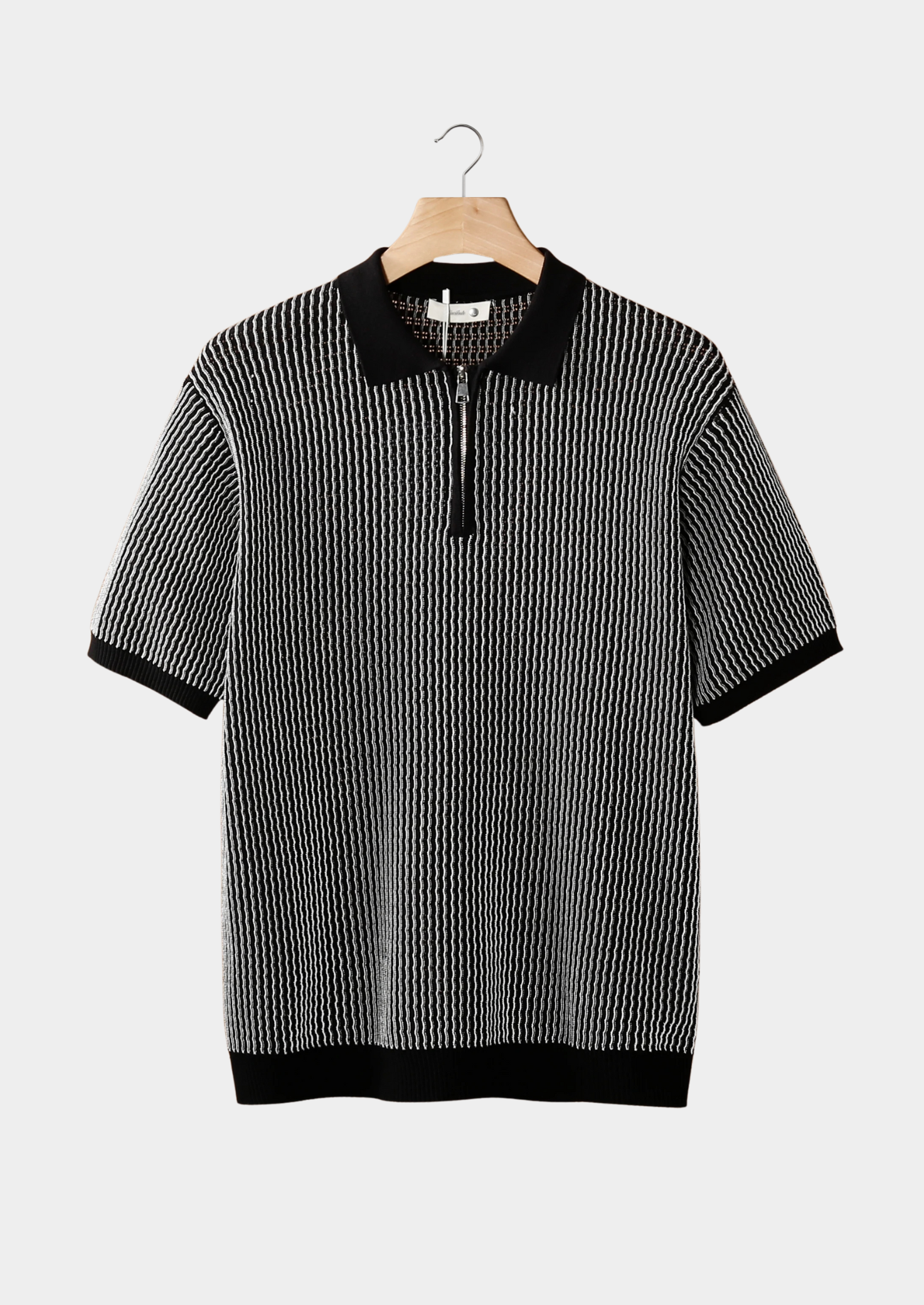 Geometric Textured Zip Polo