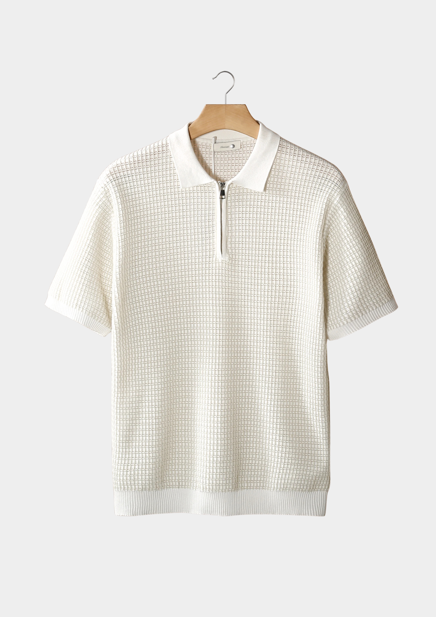 Geometric Textured Zip Polo