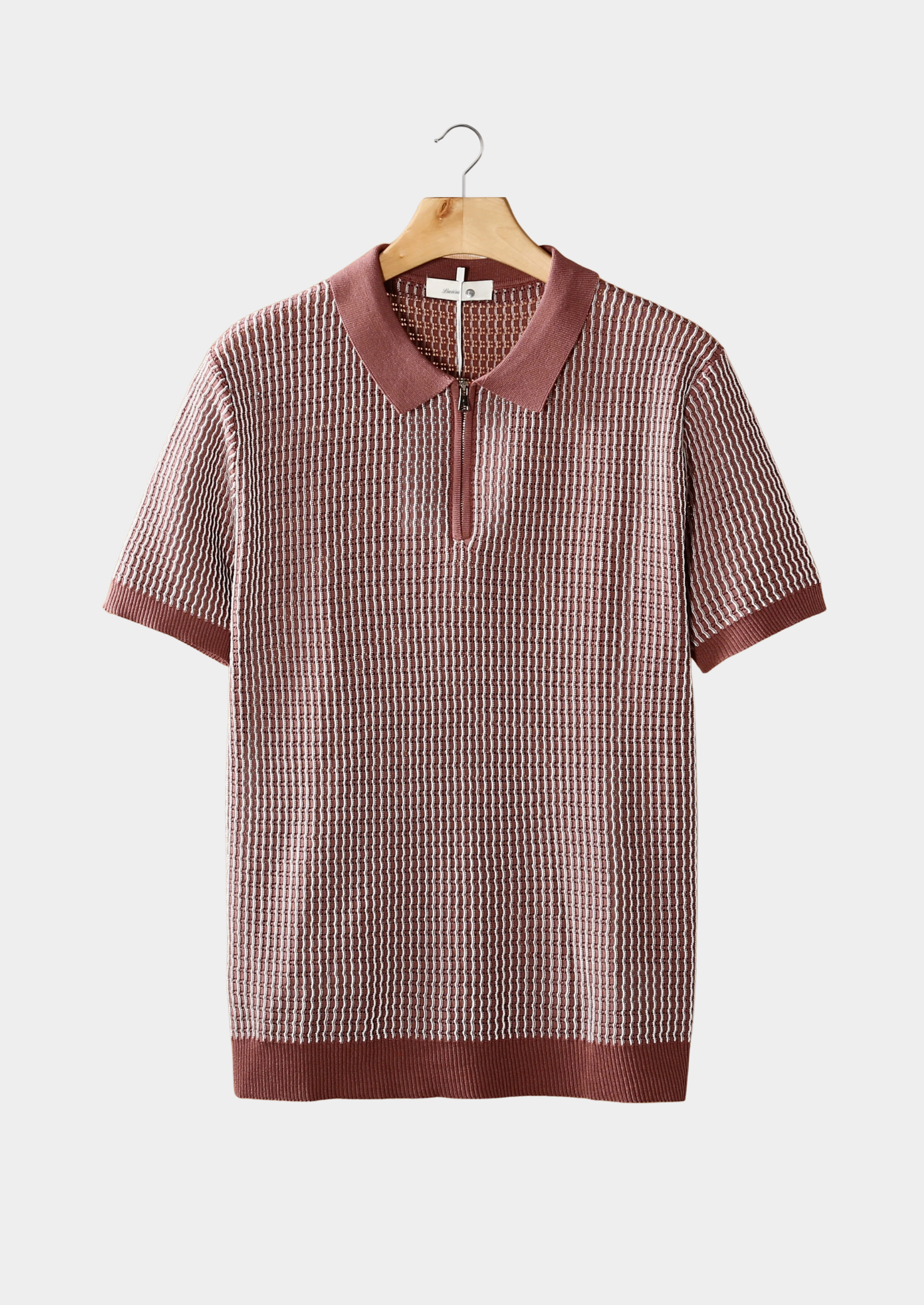 Geometric Textured Zip Polo