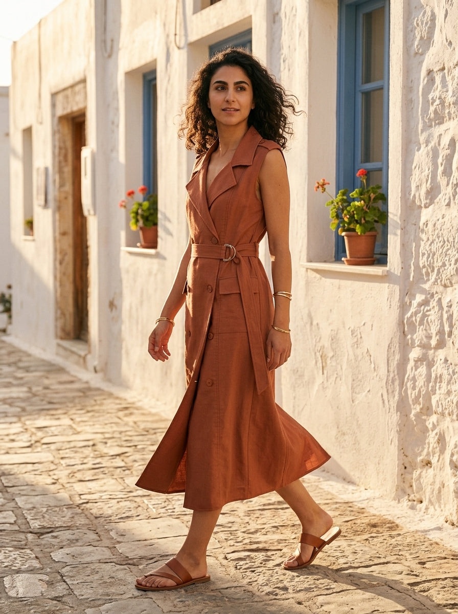Robe Lefkada — Terre Cuite Lin Croise Chemisier