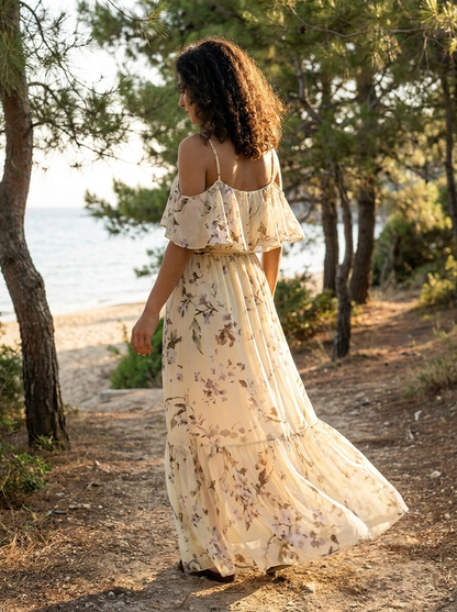 Robe Hydra — Ecru Florale Bustier a Volants