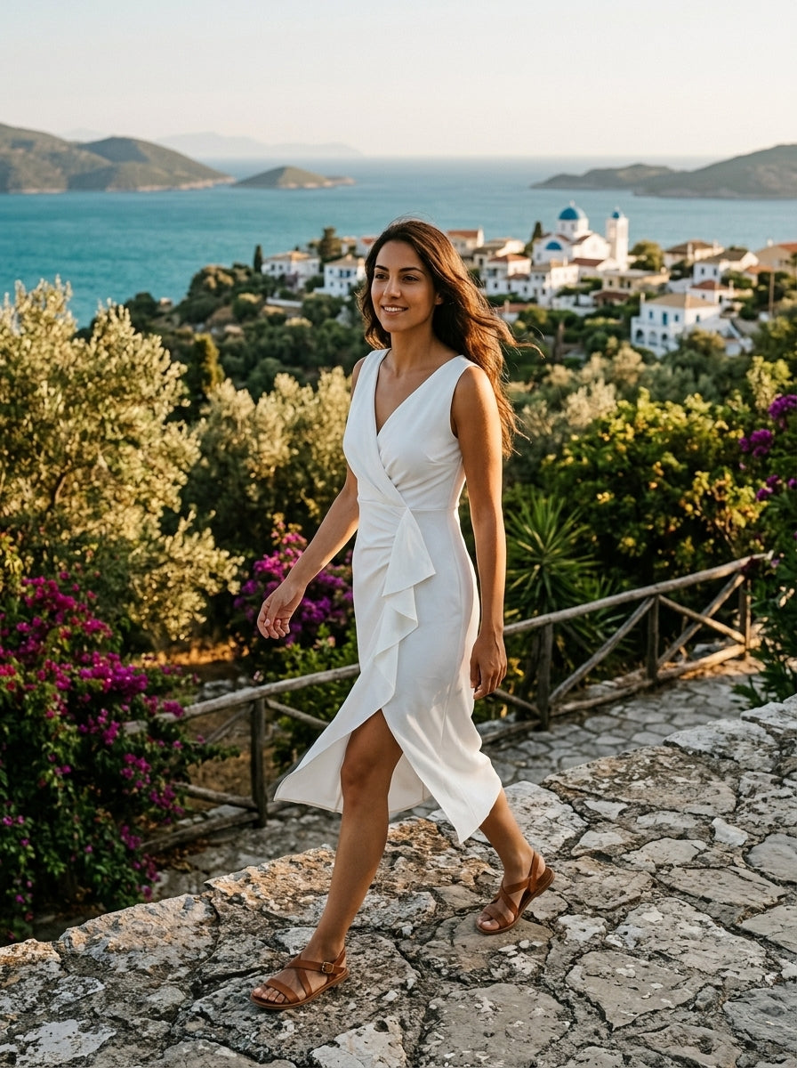 Robe Telendos — Blanche Croisée avec Fente