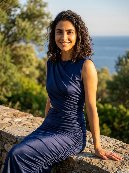 Robe Zakynthos — Bleu Marine Cut-Out Une Epaule