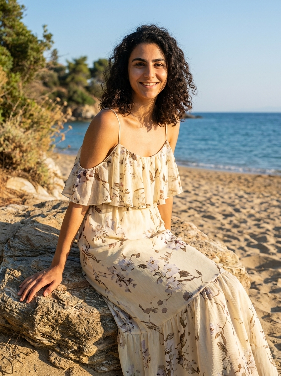 Robe Hydra — Ecru Florale Bustier a Volants