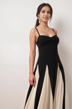 Maris - Timeless Elegance: Black & White Satin-Blend Maxi Gown