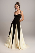 Maris - Timeless Elegance: Black & White Satin-Blend Maxi Gown