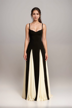 Maris - Timeless Elegance: Black & White Satin-Blend Maxi Gown