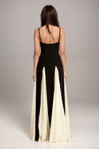 Maris - Timeless Elegance: Black & White Satin-Blend Maxi Gown