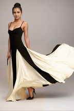 Maris - Timeless Elegance: Black & White Satin-Blend Maxi Gown