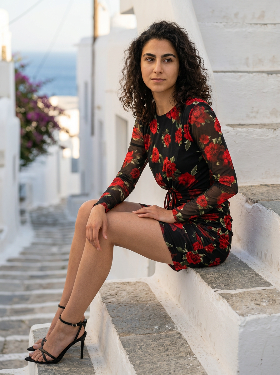 Robe Tinos — Mini Florale à Fronces