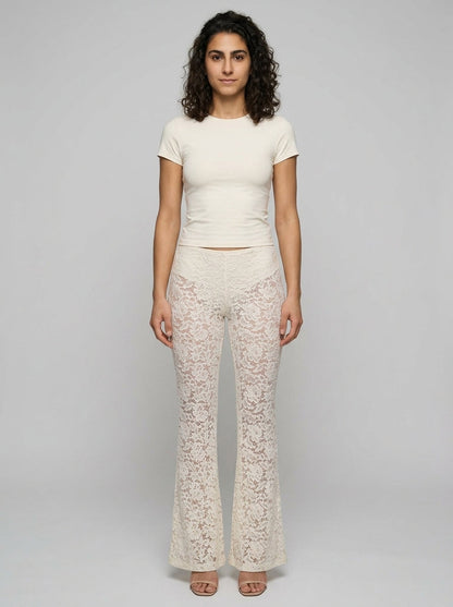Pantalon Évasé en Dentelle — Écru