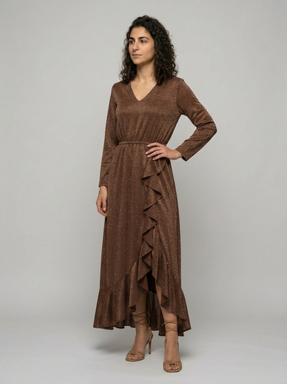 Robe Andros — Bronze Lurex Volants Croisée