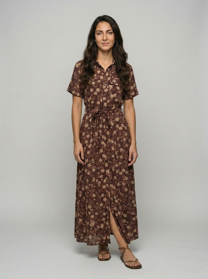 Robe Gavdos — Marron Florale Chemisier