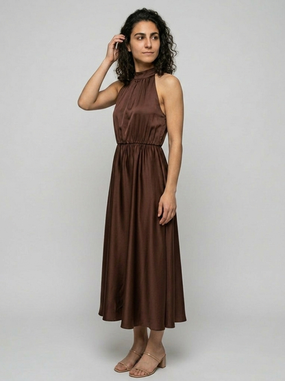 Robe Fourni — Marron Satin Halter
