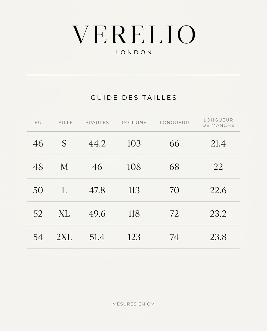Guide des tailles Verelio pour homme