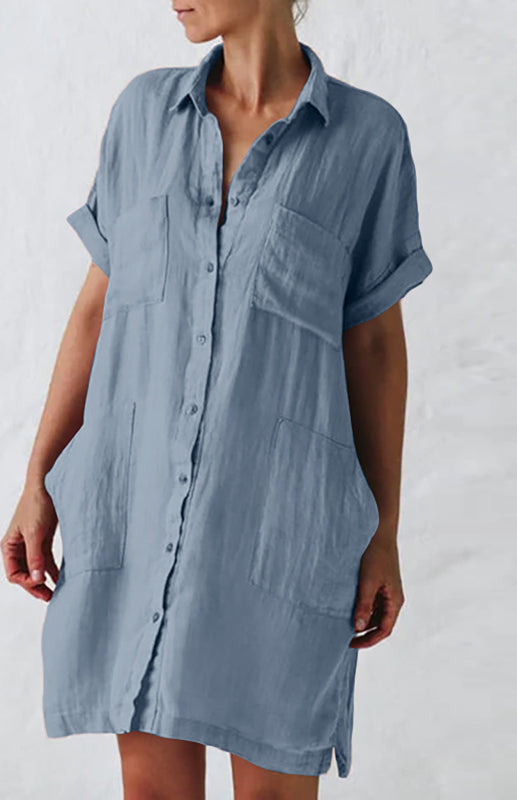 Jillian - Button-Up Shirt Dress with Lapel Collar and Pockets (Plus Sizes Available)