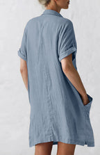 Jillian - Button-Up Shirt Dress with Lapel Collar and Pockets (Plus Sizes Available)
