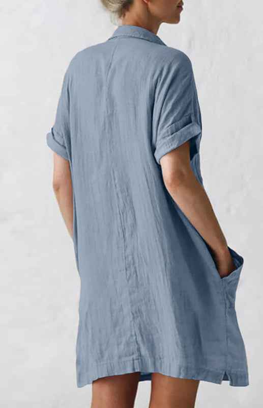 Jillian - Button-Up Shirt Dress with Lapel Collar and Pockets (Plus Sizes Available)