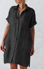 Jillian - Button-Up Shirt Dress with Lapel Collar and Pockets (Plus Sizes Available)