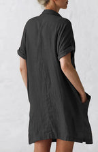 Jillian - Button-Up Shirt Dress with Lapel Collar and Pockets (Plus Sizes Available)