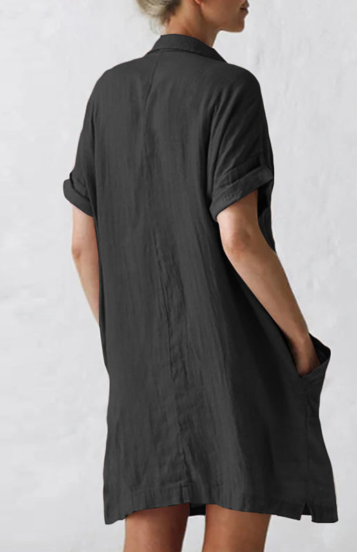 Jillian - Button-Up Shirt Dress with Lapel Collar and Pockets (Plus Sizes Available)