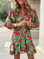 Elena — Tropical-Print Mini Dress with Deep V-Neck