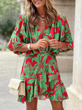 Elena — Tropical-Print Mini Dress with Deep V-Neck