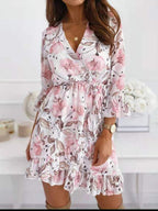 Leila - Floral Mini Dress with V-Neck and Ruffle Hem