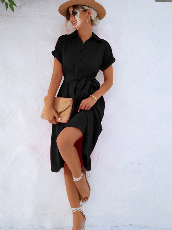 Dakota - Button-Up Shirt Dress with Waist Belt and Collar