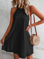 Georgia - Openwork Halter Mini Dress with Floral Pattern