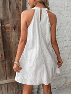Georgia - Openwork Halter Mini Dress with Floral Pattern