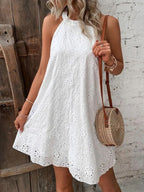 Georgia - Openwork Halter Mini Dress with Floral Pattern