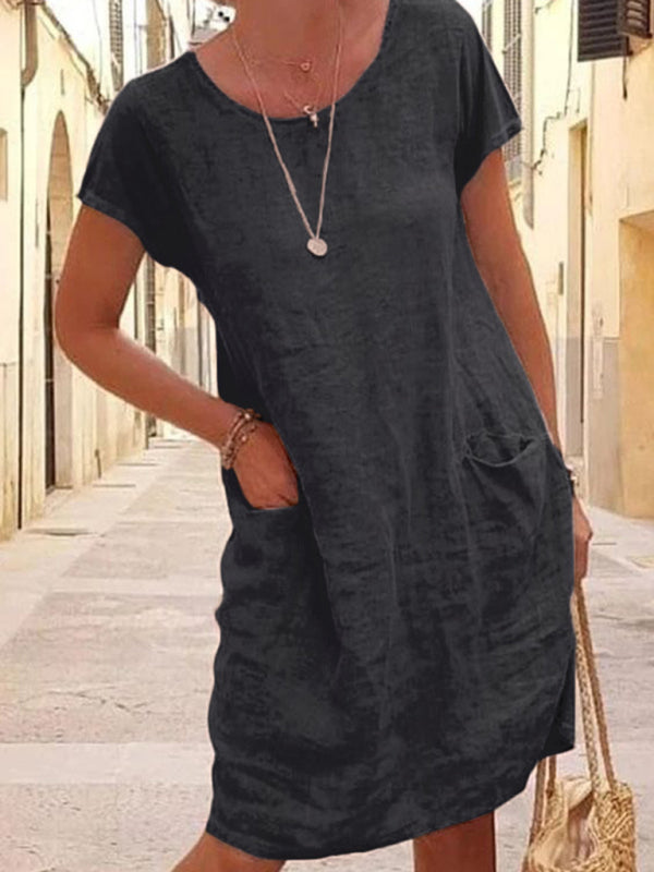 Livia - Loose-Fit Linen-Look Dress with Pockets