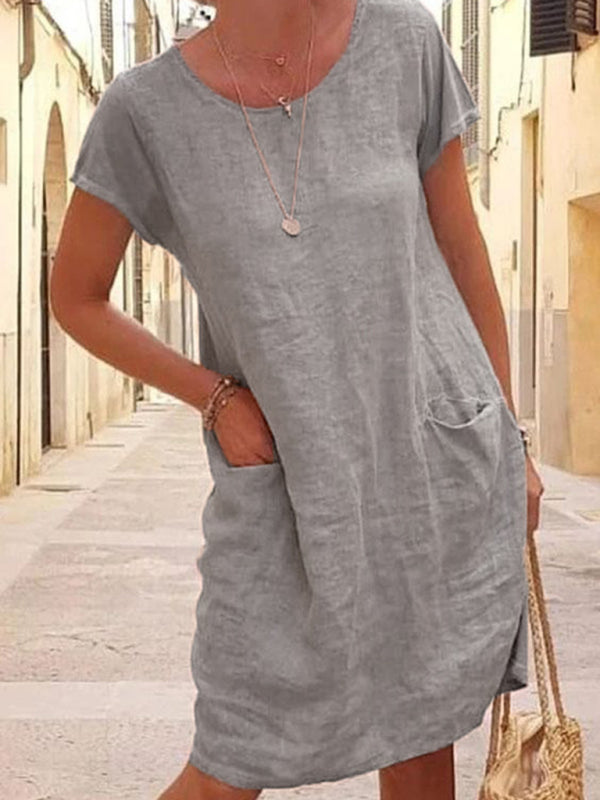 Livia - Loose-Fit Linen-Look Dress with Pockets