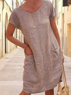 Livia - Loose-Fit Linen-Look Dress with Pockets